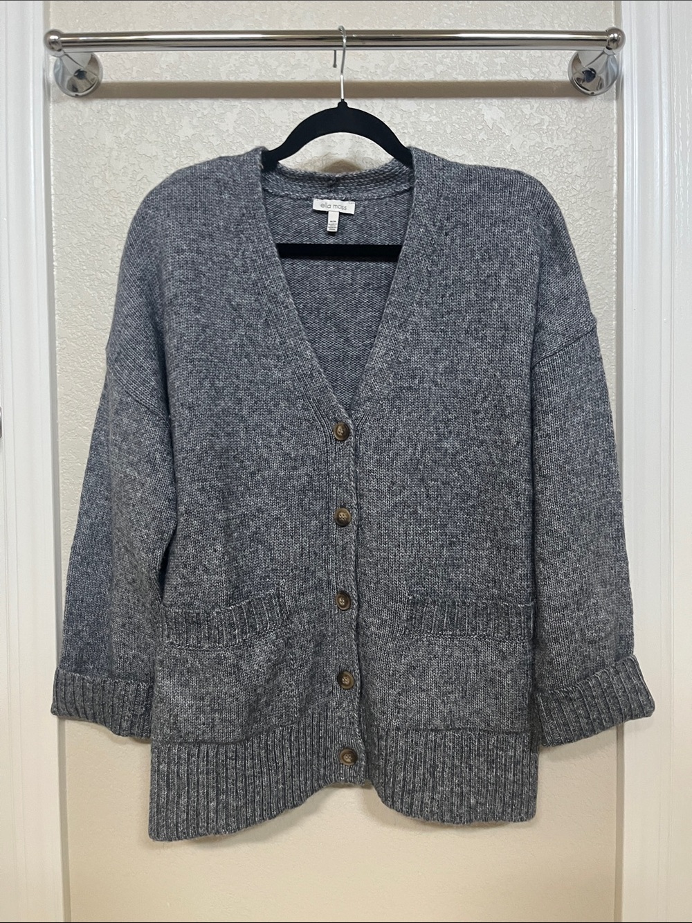 Ella Moss cozy soft oversized marled Heather Gray Button Cardigan Large